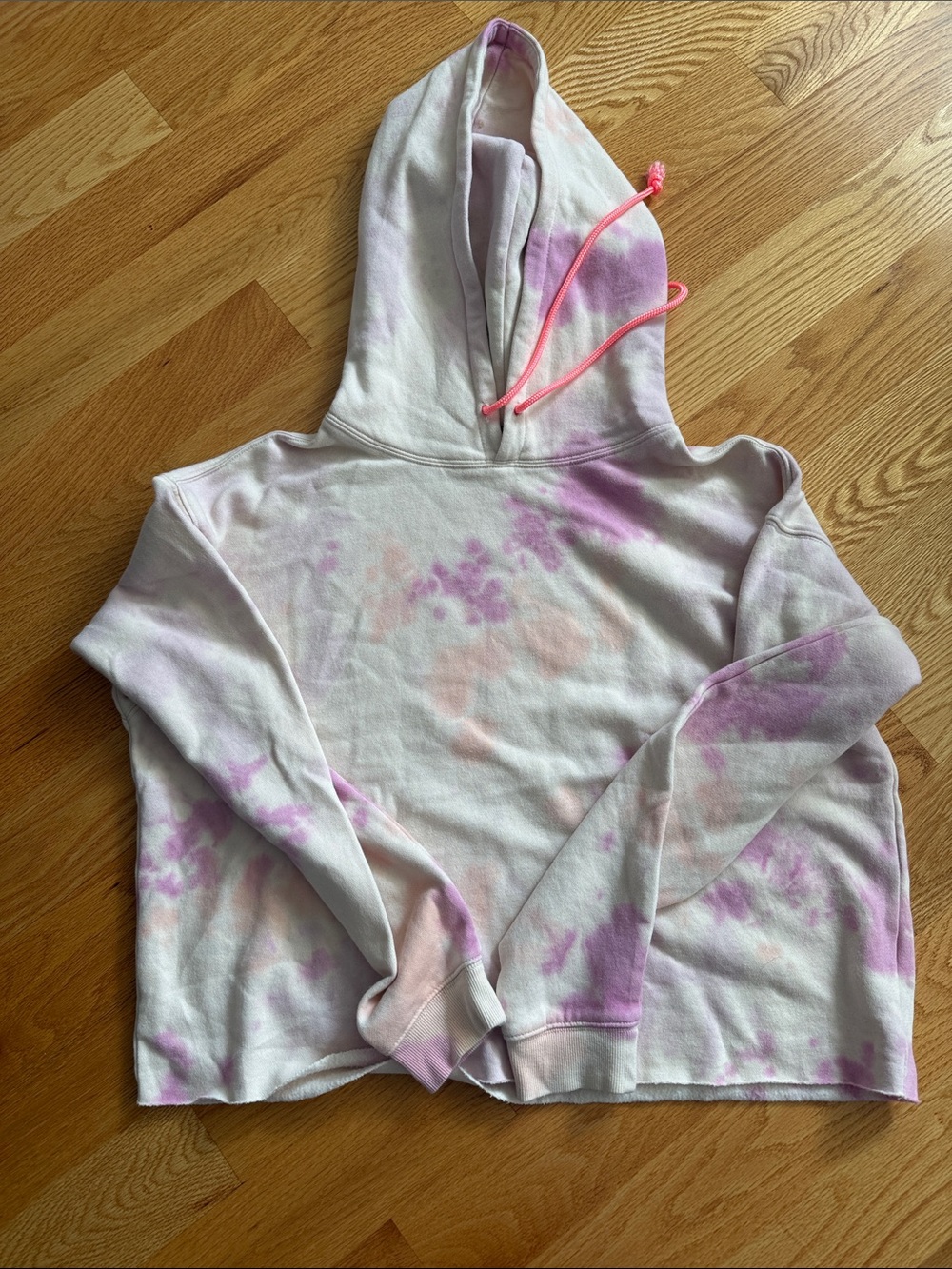 Tie-Dye Pink & Cream Women's Hooded Crop Sweatshirt